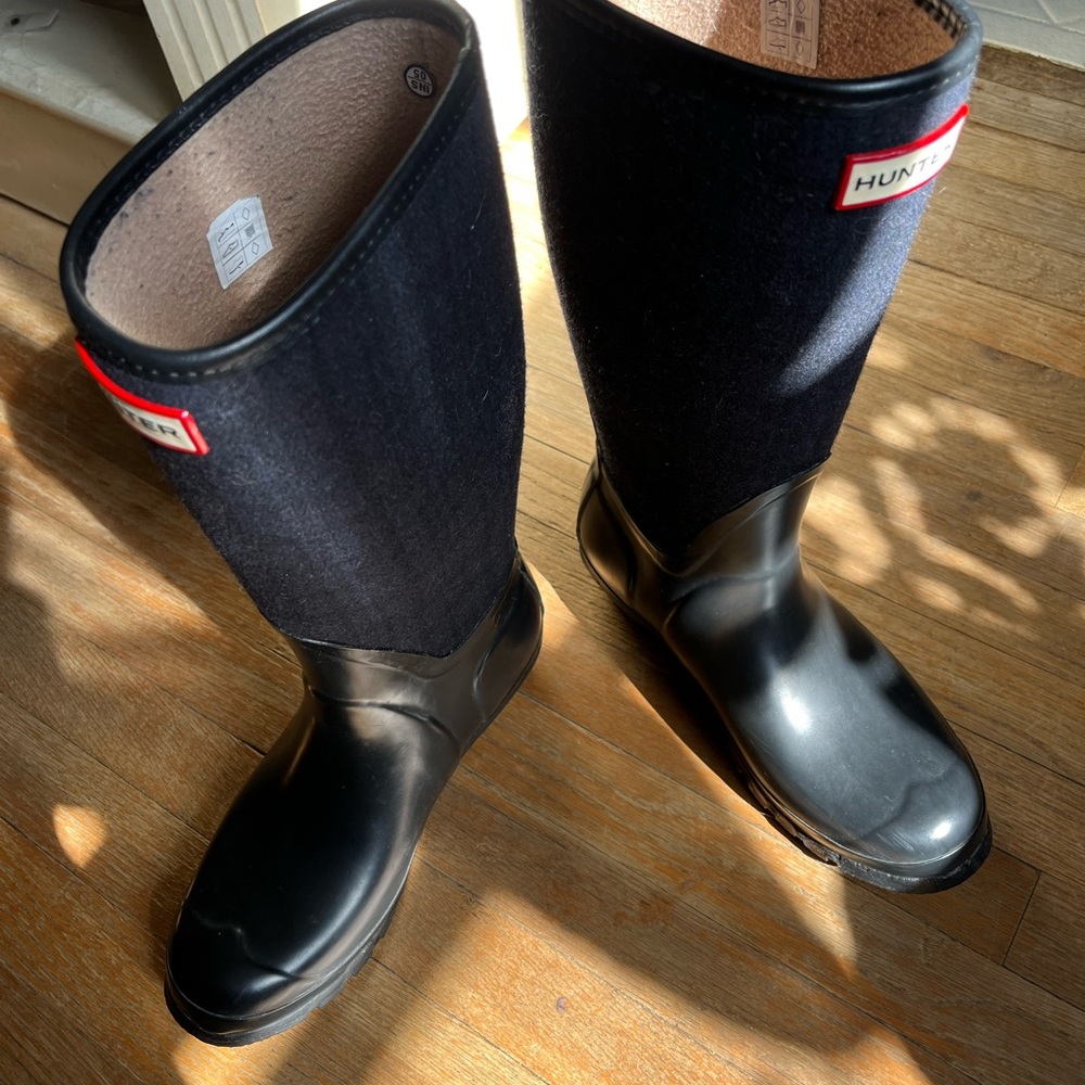 💧❄️Hunter Allayna British Wool Blue Black Plaid Tall Rain Boots Size 7M/8F❄️💧 - Picture 4 of 7